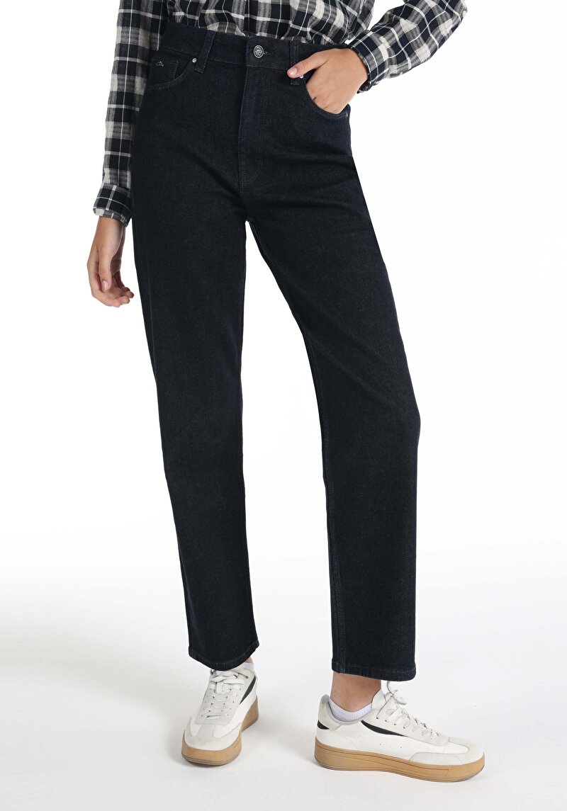 Imagine a Drept Fit Talie Talie Dreaptă Picior Drept Blugi Din Denim Pentru Femei