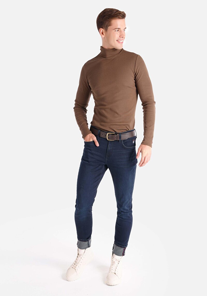 Imagine a Slim Fit Talie Joasă Picior Îngust Blugi İndigo Închis Pentru Bărbați