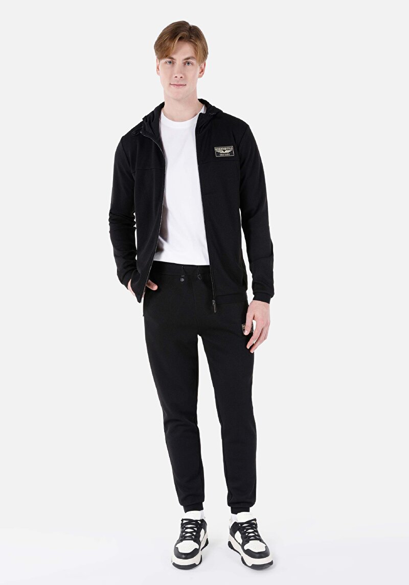 Imagine a Pantaloni De Trening Negri Pentru Bărbați Slim Fit Mid Waist Straight