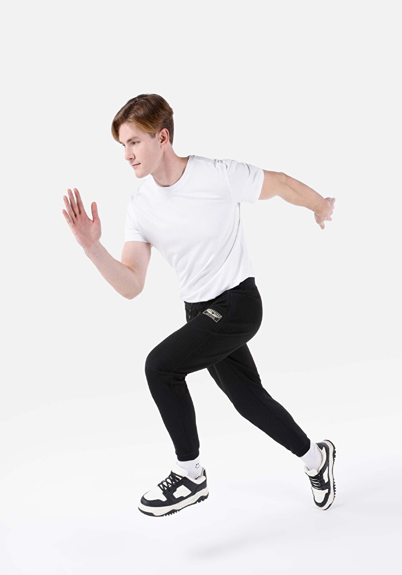 Afișați detalii pentru Pantaloni De Trening Negri Pentru Bărbați Slim Fit Mid Waist Straight