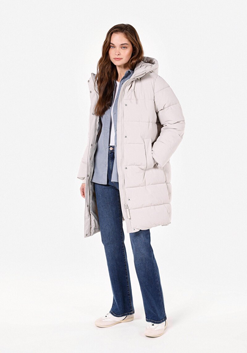 Imagine a Regular Fit Glugă Snap Căptușit Impermeabil Haină Bej Pentru Femei