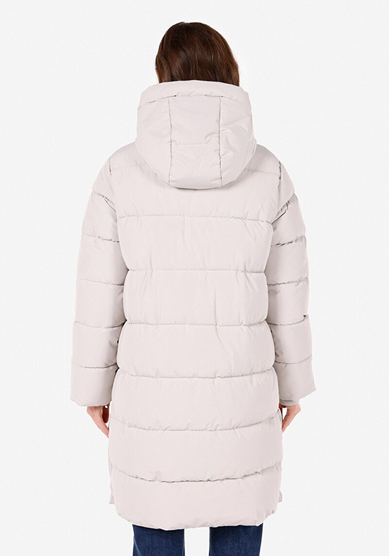 Imagine a Regular Fit Glugă Snap Căptușit Impermeabil Haină Bej Pentru Femei