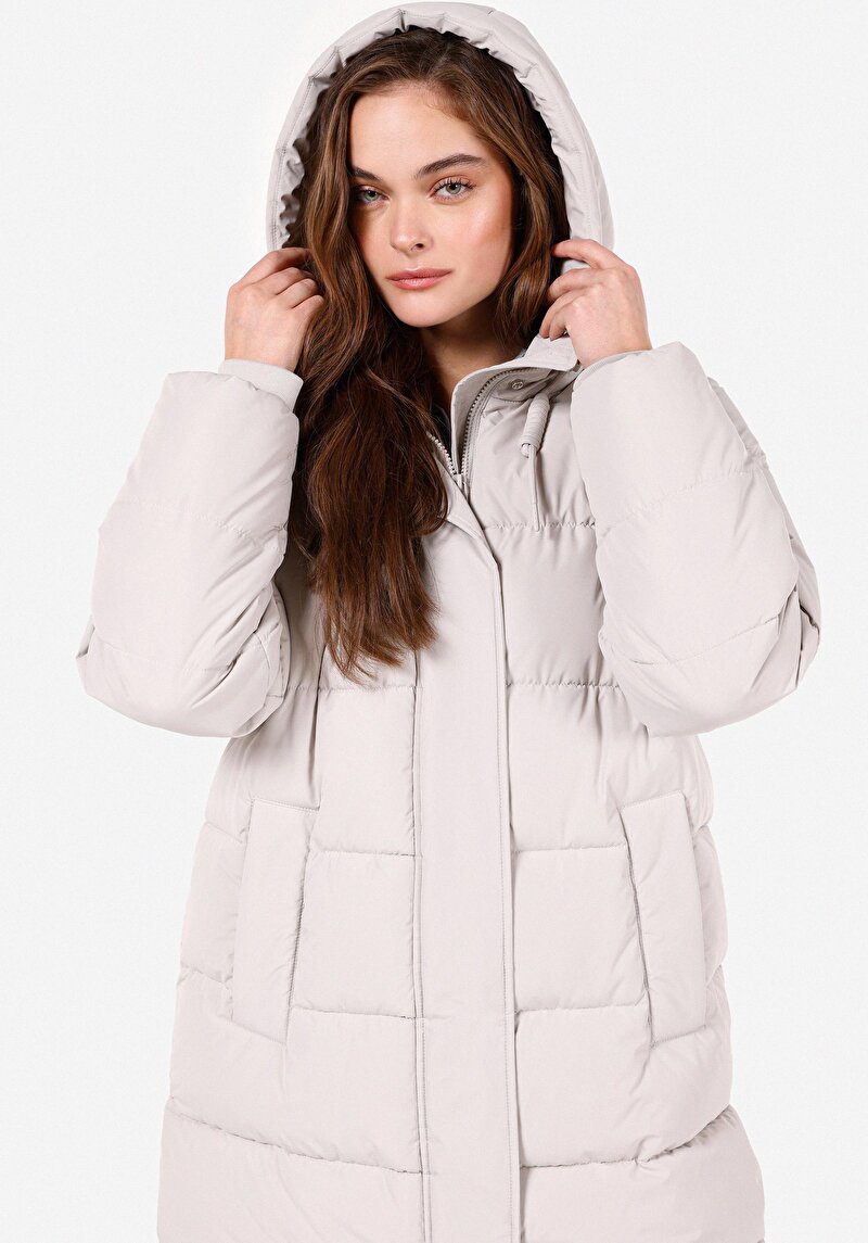 Imagine a Regular Fit Glugă Snap Căptușit Impermeabil Haină Bej Pentru Femei