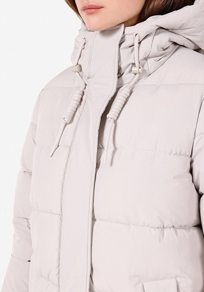 Afișați detalii pentru Regular Fit Glugă Snap Căptușit Impermeabil Haină Bej Pentru Femei