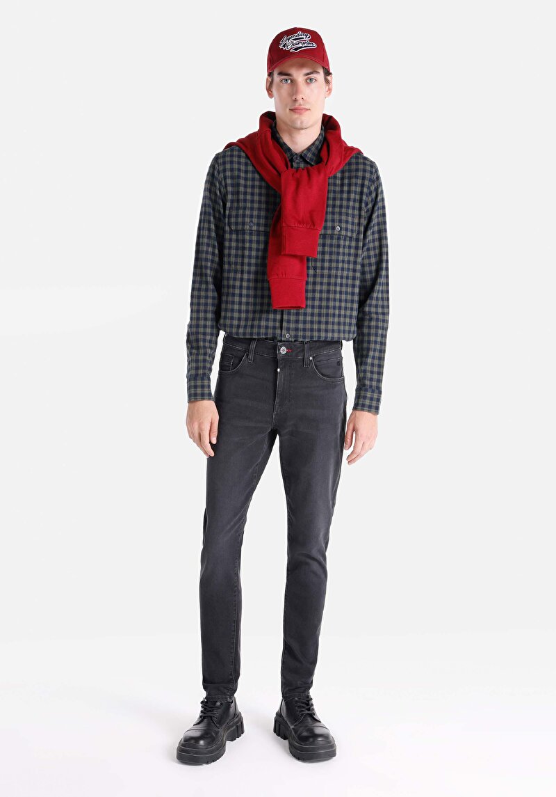 Imagine a Blugi Negri Pentru Bărbați Cu Talie Joasă Și Talie İngustă Slim Fit