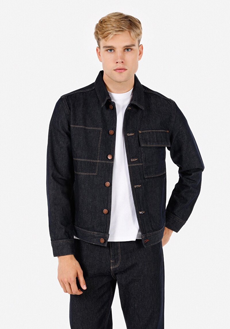 Imagine a Jachetă Albastră Pentru Bărbați Regular Fit Button-Down Unlined Unlined