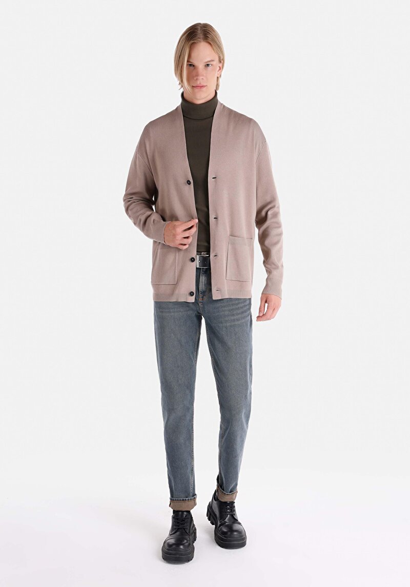 Imagine a Cardigan Bej Pentru Bărbați Comfort Fit