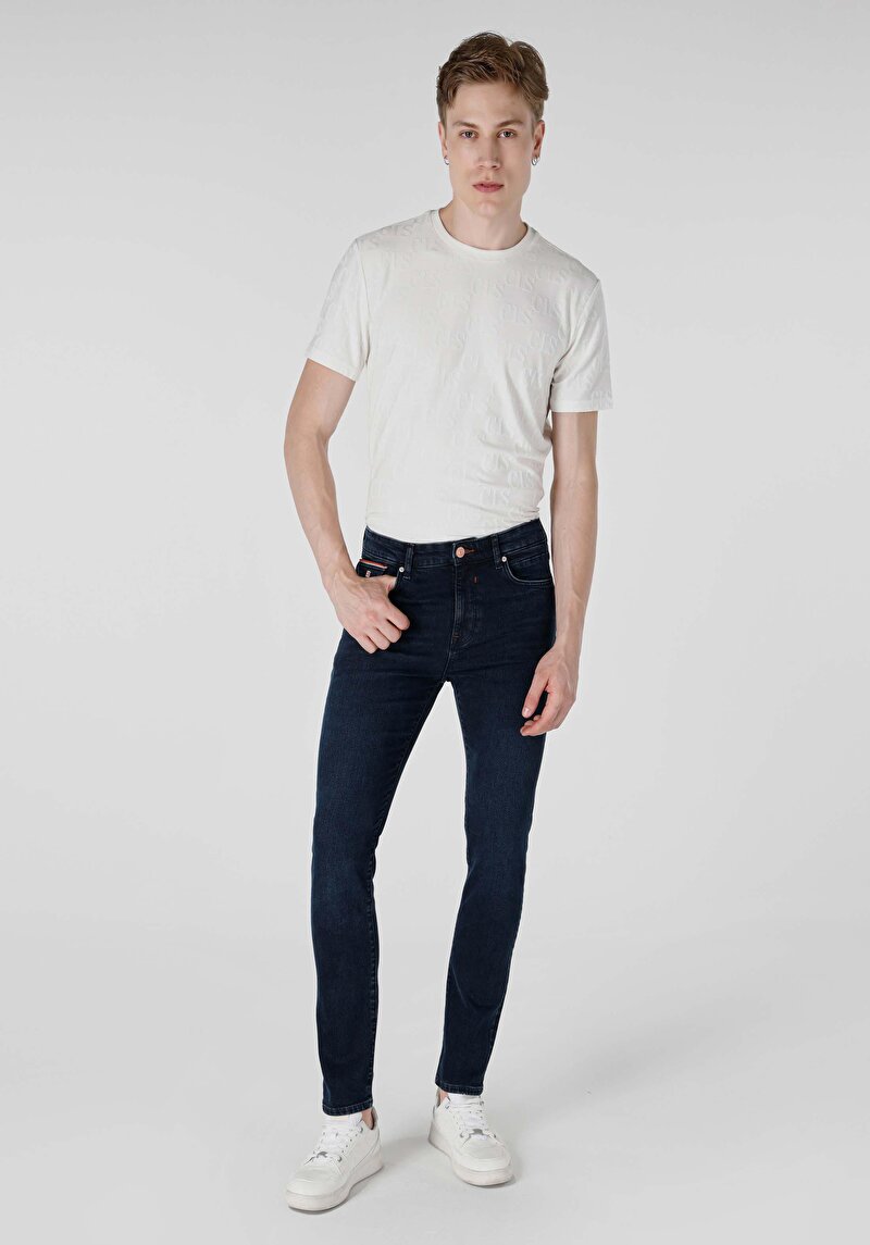 Imagine a Skinny Fit Talie Înaltă Picior Îngust Blugi İndigo Închis Pentru Bărbați