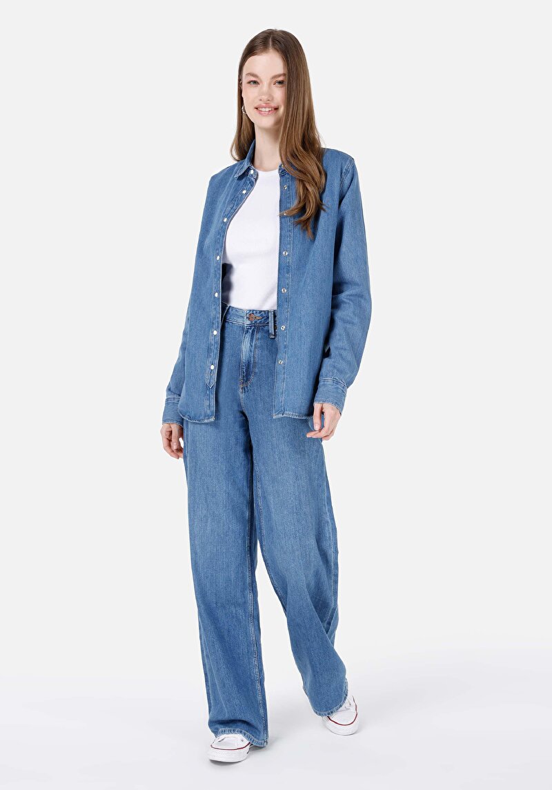 Afișați detalii pentru Slim Fit Classic Collar Drept Cămașă Albastră Cu Mânecă Lungă Pentru Femei