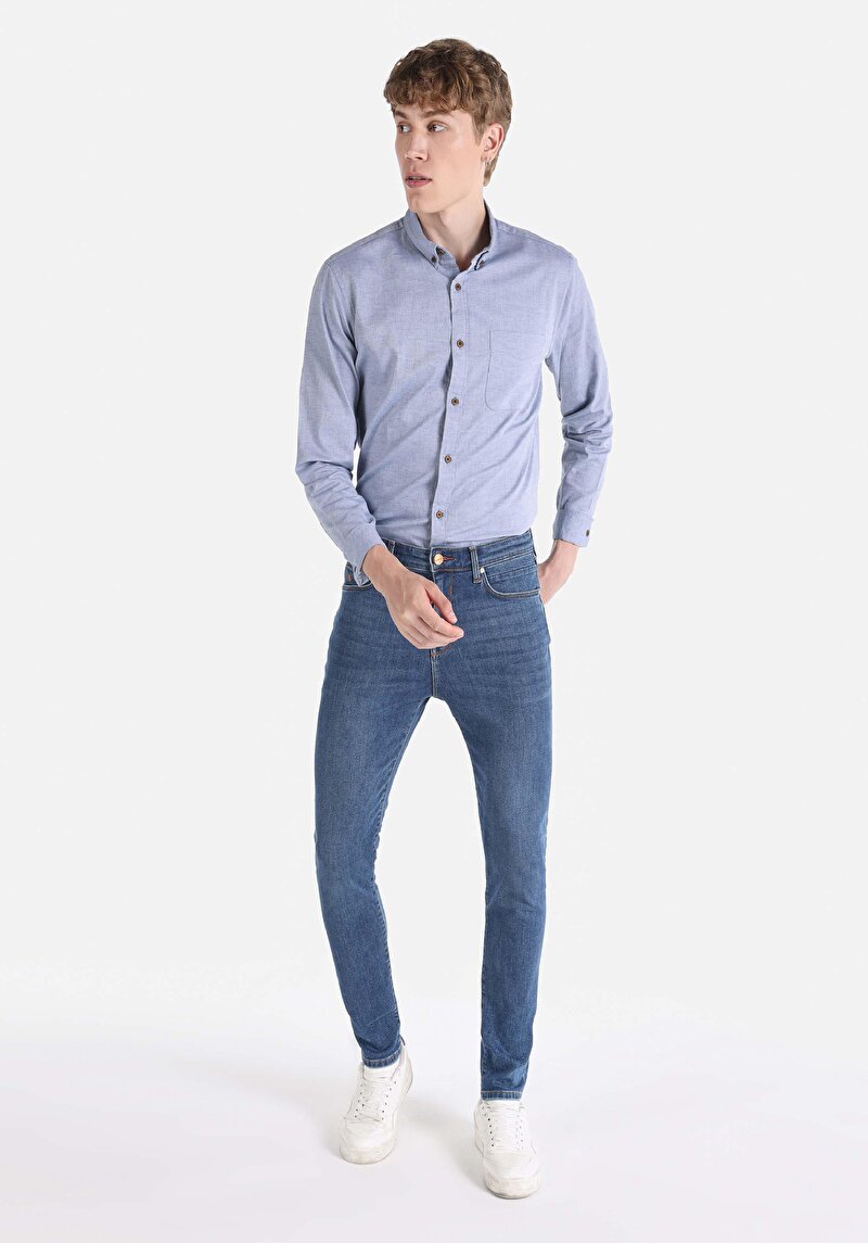 Imagine a Skinny Fit Talie Înaltă Picior Îngust Blugi İndigo Închis Pentru Bărbați