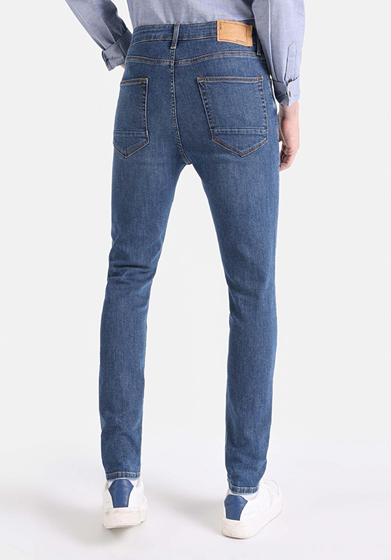 Afișați detalii pentru Skinny Fit Talie Înaltă Picior Îngust Blugi İndigo Închis Pentru Bărbați