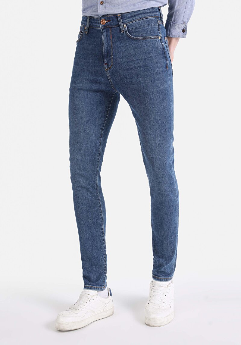 Imagine a Skinny Fit Talie Înaltă Picior Îngust Blugi İndigo Închis Pentru Bărbați