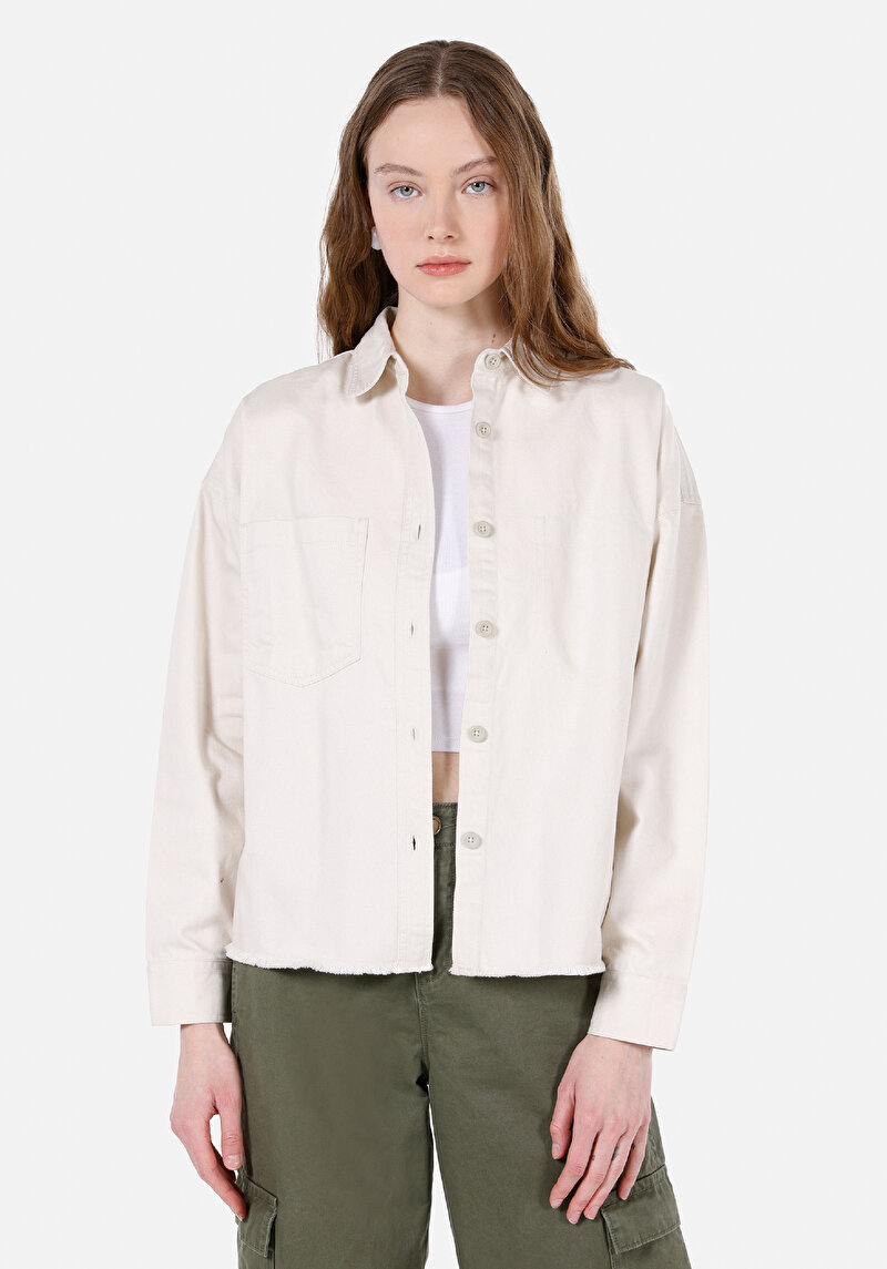 Imagine a Camasa Cu Maneca Lunga De Dama Ecru Regular Fit  Cl1072492