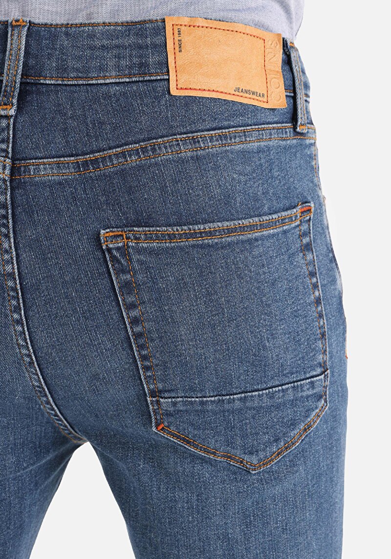 Afișați detalii pentru Skinny Fit Talie Înaltă Picior Îngust Blugi İndigo Închis Pentru Bărbați