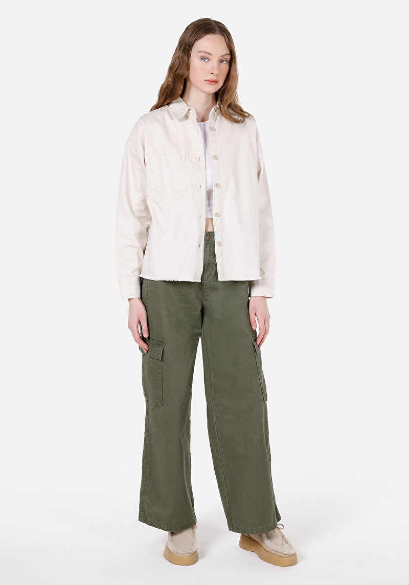 Imagine a Camasa Cu Maneca Lunga De Dama Ecru Regular Fit Cl1072492