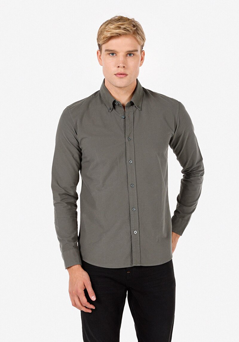 Imagine a Cămașă Slim Fit Cămașă Cu Mânecă Lungă Verde Pentru Bărbați