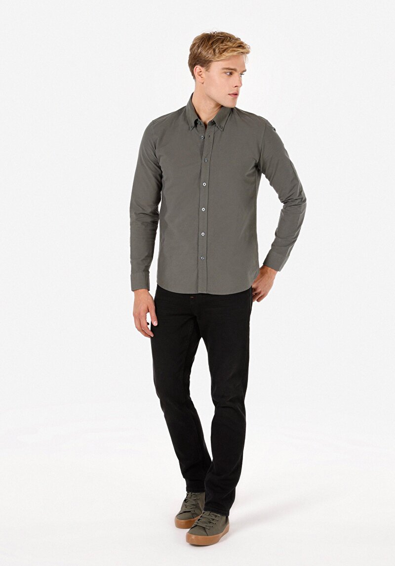 Afișați detalii pentru Cămașă Slim Fit Cămașă Cu Mânecă Lungă Verde Pentru Bărbați