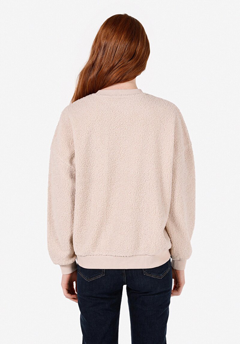 Imagine a Regular Fit Round Neck Hanorac Bej Pentru Femei