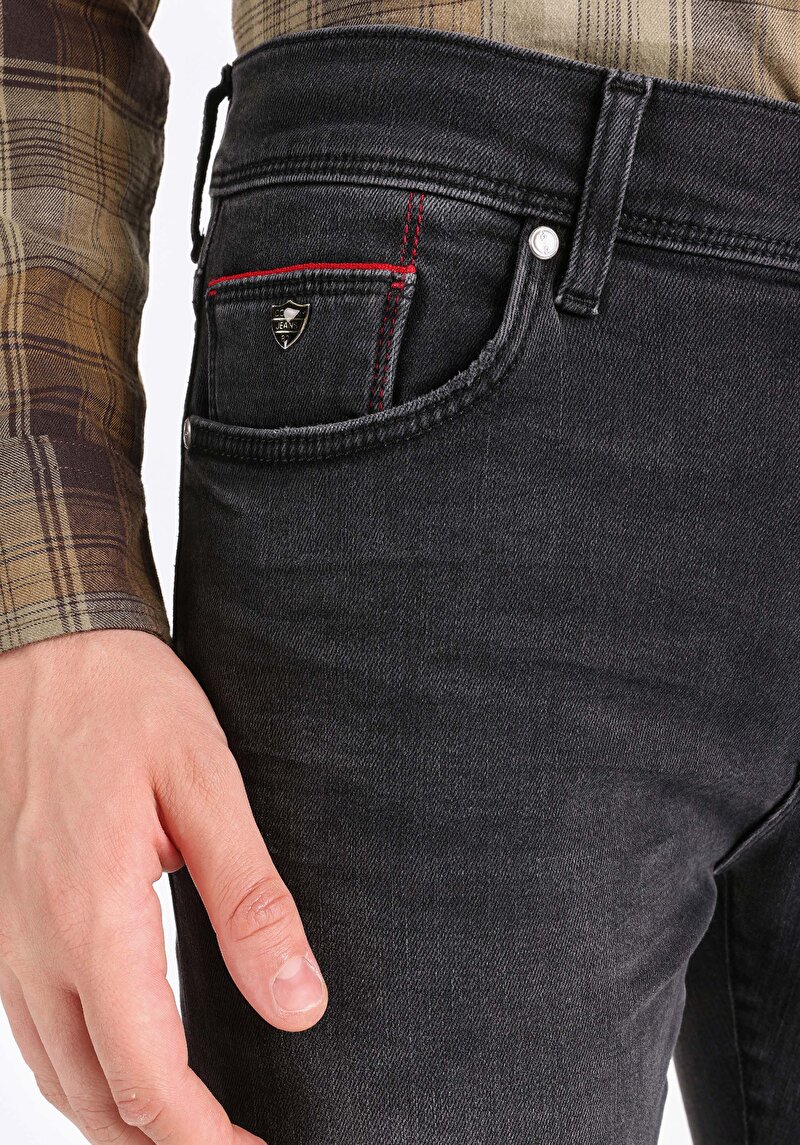 Imagine a Skinny Fit Talie Joasă Picior Îngust Blugi Bleumarin Pentru Bărbați