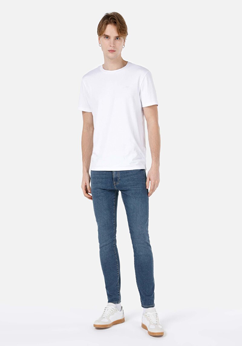 Imagine a Skinny Fit Talie Joasă Picior Îngust Blugi Din Denim Pentru Bărbați