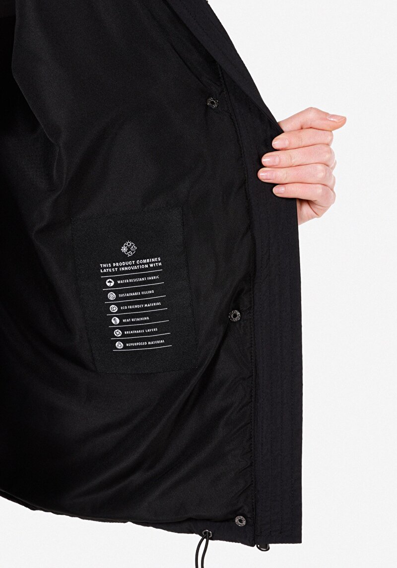 Afișați detalii pentru Palton Negru Pentru Femei Cu Glugă Regular Fit