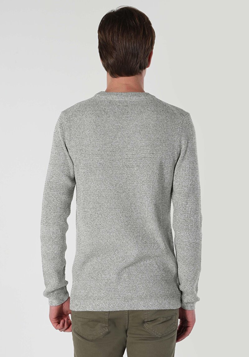 Afișați detalii pentru Pulover Verde Pentru Bărbați Slim Fit Round Neck Jacquard