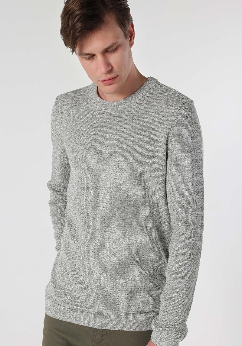 Afișați detalii pentru Pulover Verde Pentru Bărbați Slim Fit Round Neck Jacquard