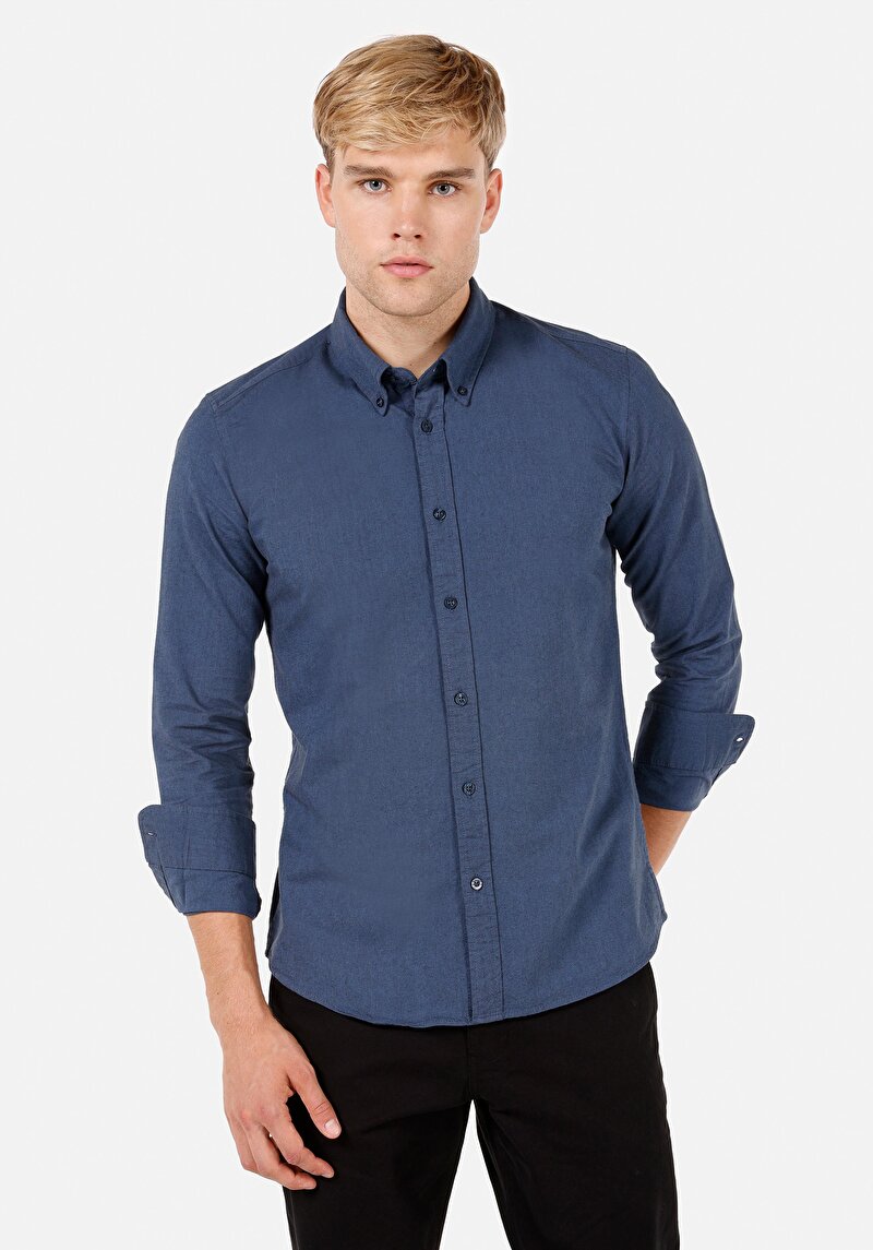 Imagine a Cămașă Slim Fit Cămașă Cu Mânecă Lungă Bleumarin Pentru Bărbați