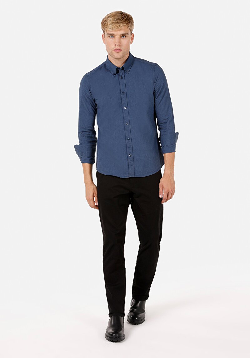 Imagine a Cămașă Slim Fit Cămașă Cu Mânecă Lungă Bleumarin Pentru Bărbați