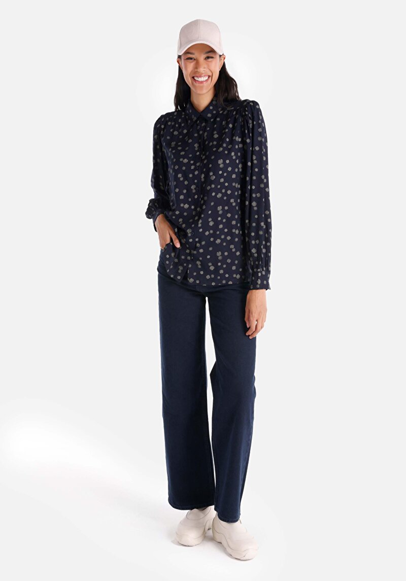 Afișați detalii pentru Cămașă Slim Fit Imprimat Cămașă Cu Mânecă Lungă Bleumarin Pentru Femei