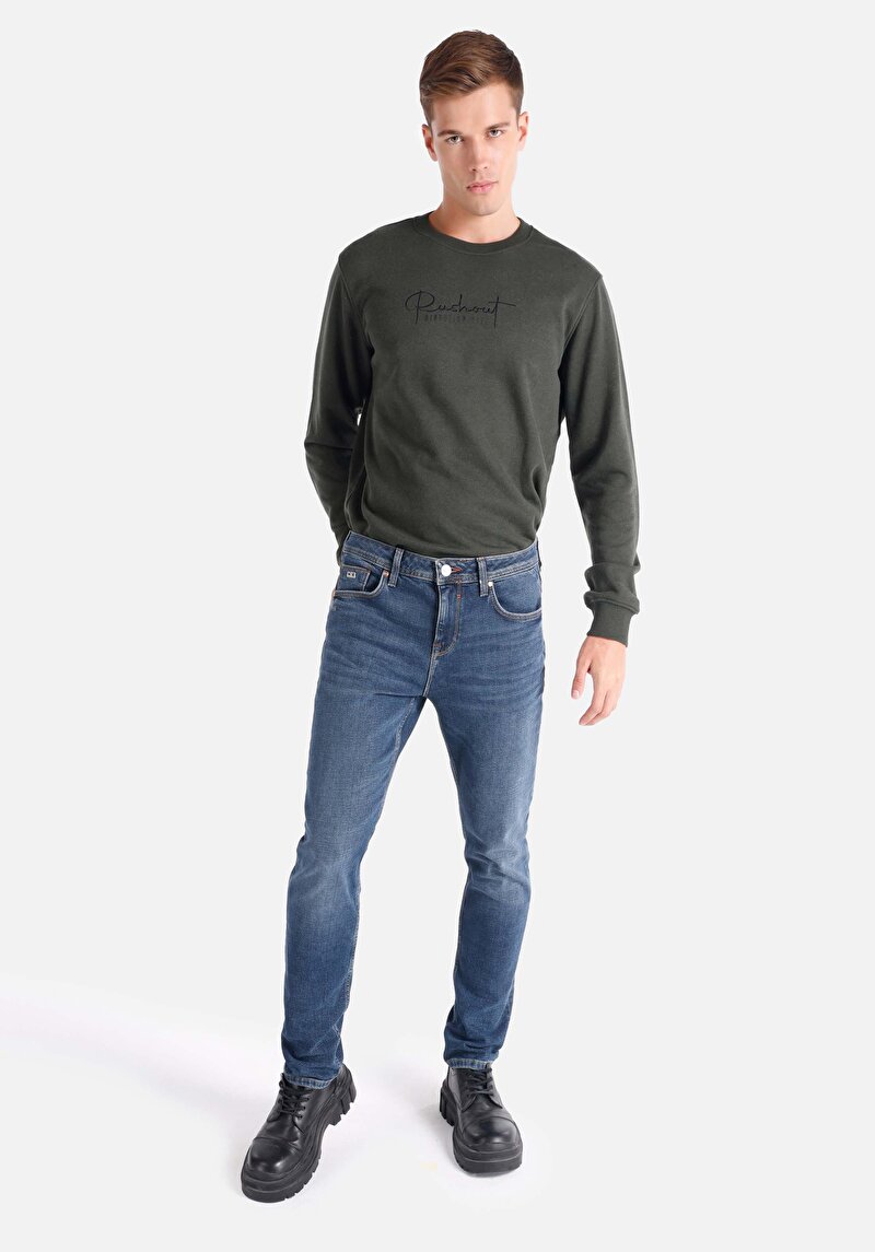 Imagine a Blugi Bleumarin Pentru Bărbați Cu Talie Joasă