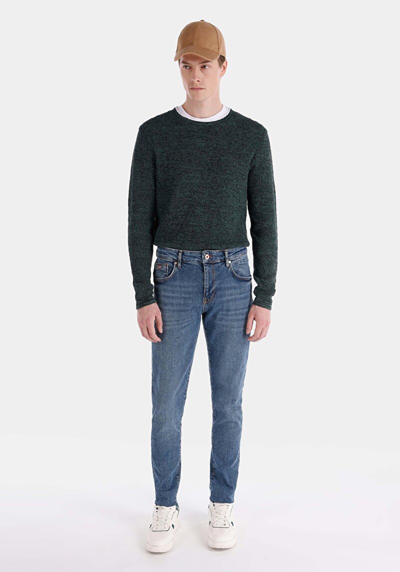 Imagine a Slim Fit Talie Joasă Picior Îngust Blugi İndigo Închis Pentru Bărbați