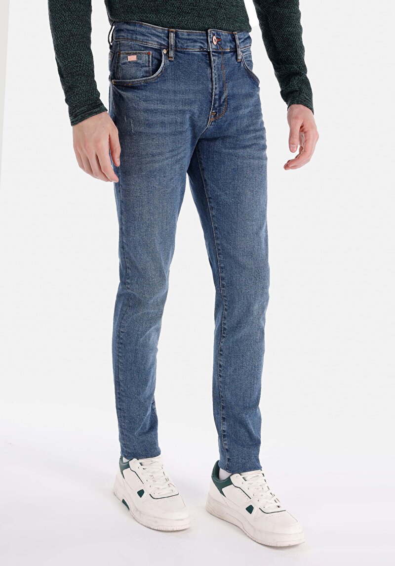 Afișați detalii pentru Slim Fit Talie Joasă Picior Îngust Blugi İndigo Închis Pentru Bărbați