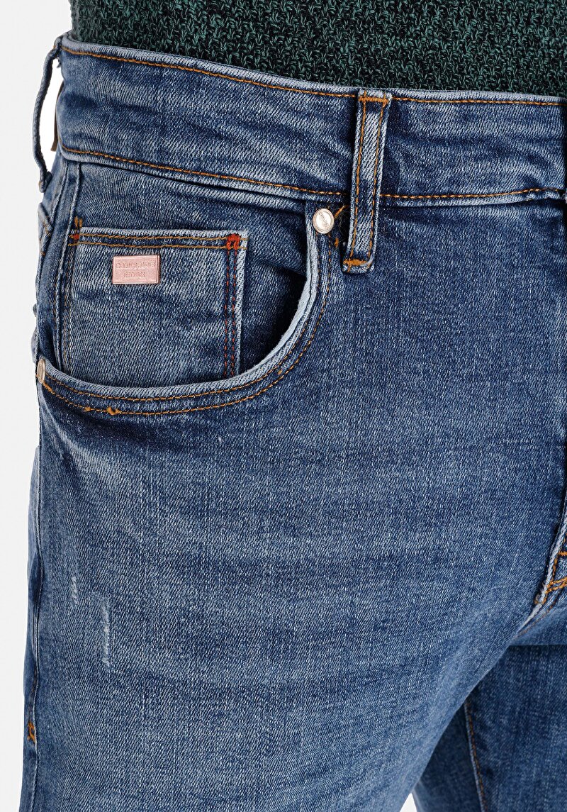 Afișați detalii pentru Slim Fit Talie Joasă Picior Îngust Blugi İndigo Închis Pentru Bărbați