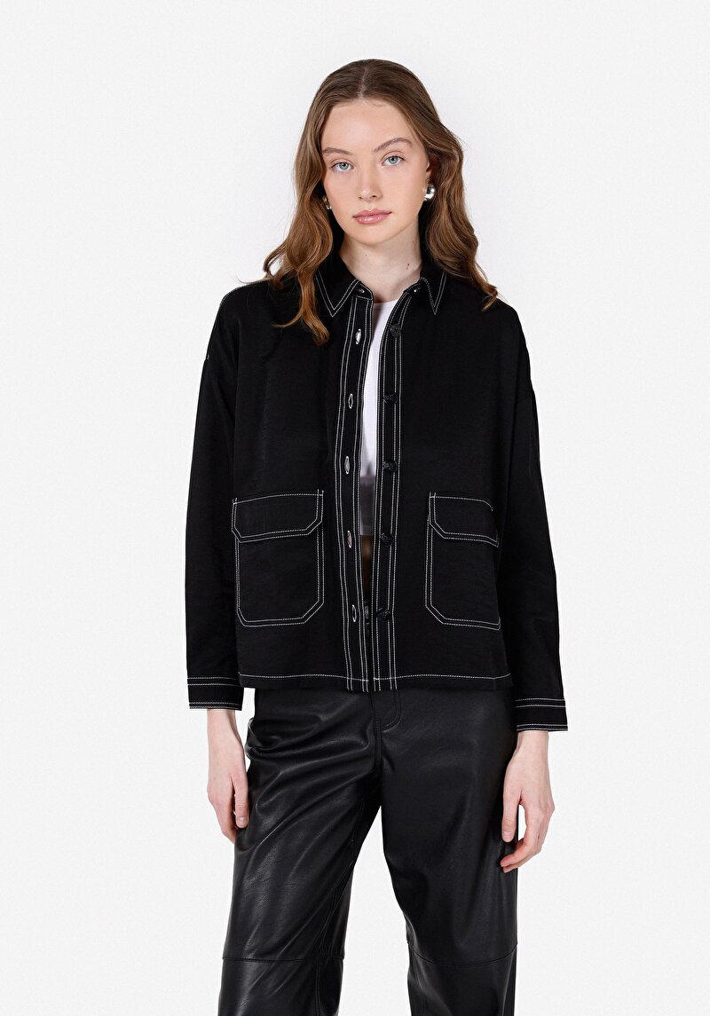 Imagine a Camasa Cu Maneca Lunga De Dama Negru Relaxed Fit  Cl1072495