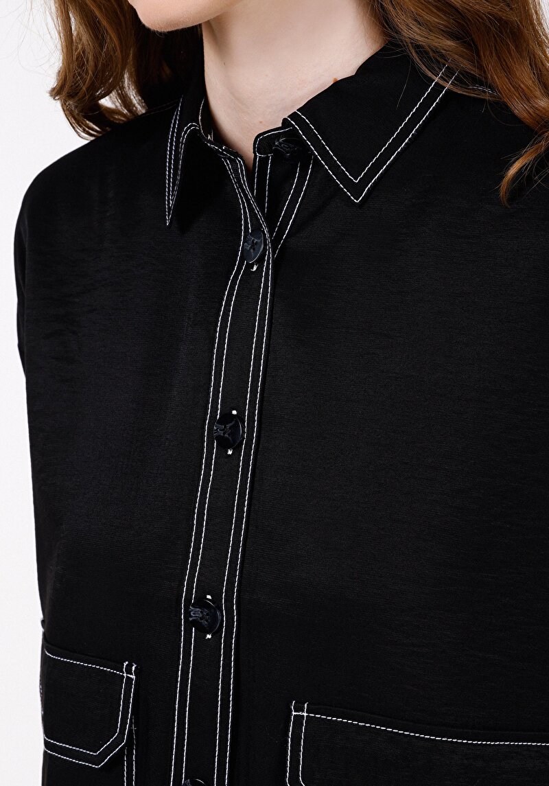 Afișați detalii pentru Camasa Cu Maneca Lunga De Dama Negru Relaxed Fit  Cl1072495