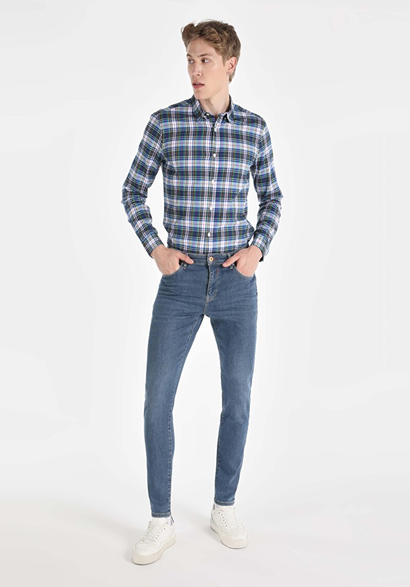 Imagine a Slim Fit Talie Joasă Picior Îngust Blugi İndigo Pentru Bărbați