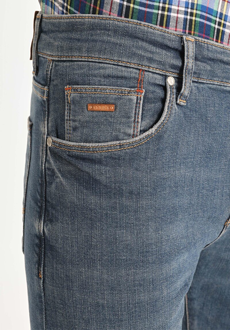 Afișați detalii pentru Slim Fit Talie Joasă Picior Îngust Blugi İndigo Pentru Bărbați