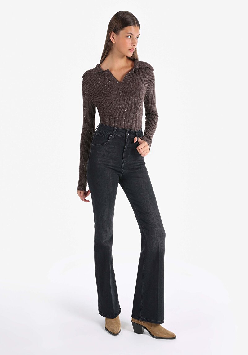 Afișați detalii pentru Regular Fit Talie Înaltă Bootcut Blugi Indigo Pentru Femei