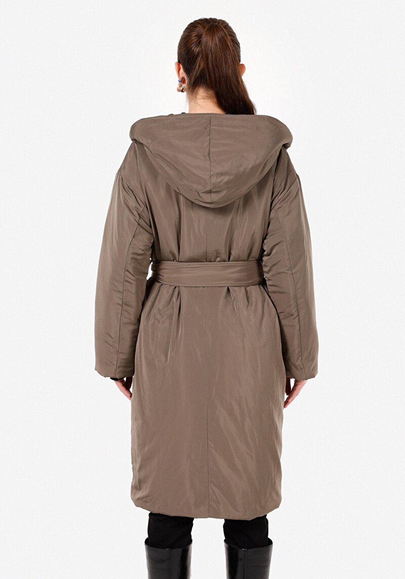 Afișați detalii pentru Palton Verde Pentru Femei Cu Glugă Regular Fit