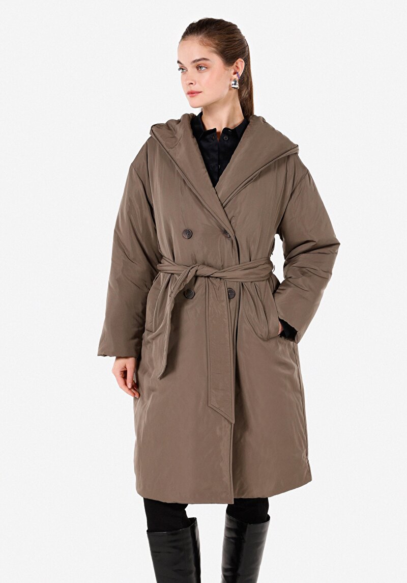 Afișați detalii pentru Palton Verde Pentru Femei Cu Glugă Regular Fit