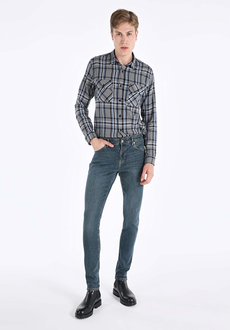 Imagine a Blugi Din Denim Pentru Bărbați Cu Talie Joasă Și Talie İngustă Slim Fit
