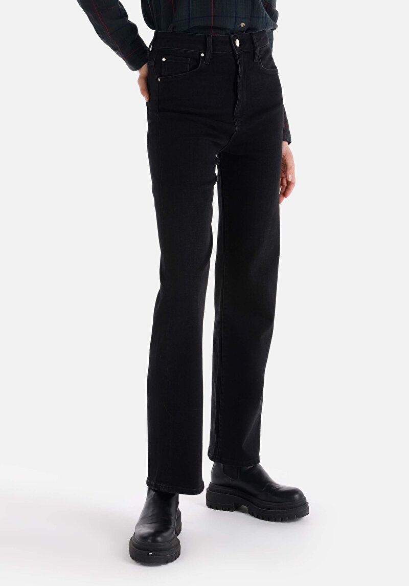 Imagine a Regular Fit Talie Ascendentă Picior Lungime Completă Blugi Negri Pentru Femei