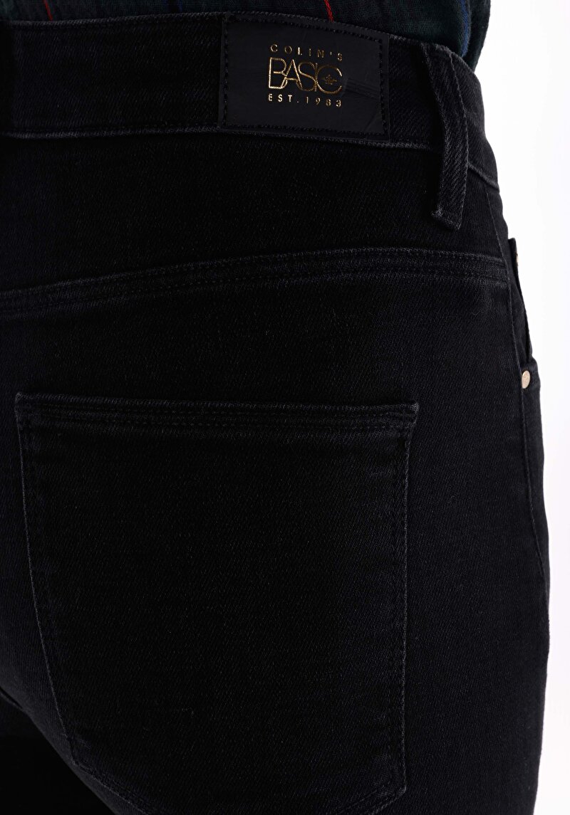 Afișați detalii pentru Regular Fit Talie Ascendentă Picior Lungime Completă Blugi Negri Pentru Femei