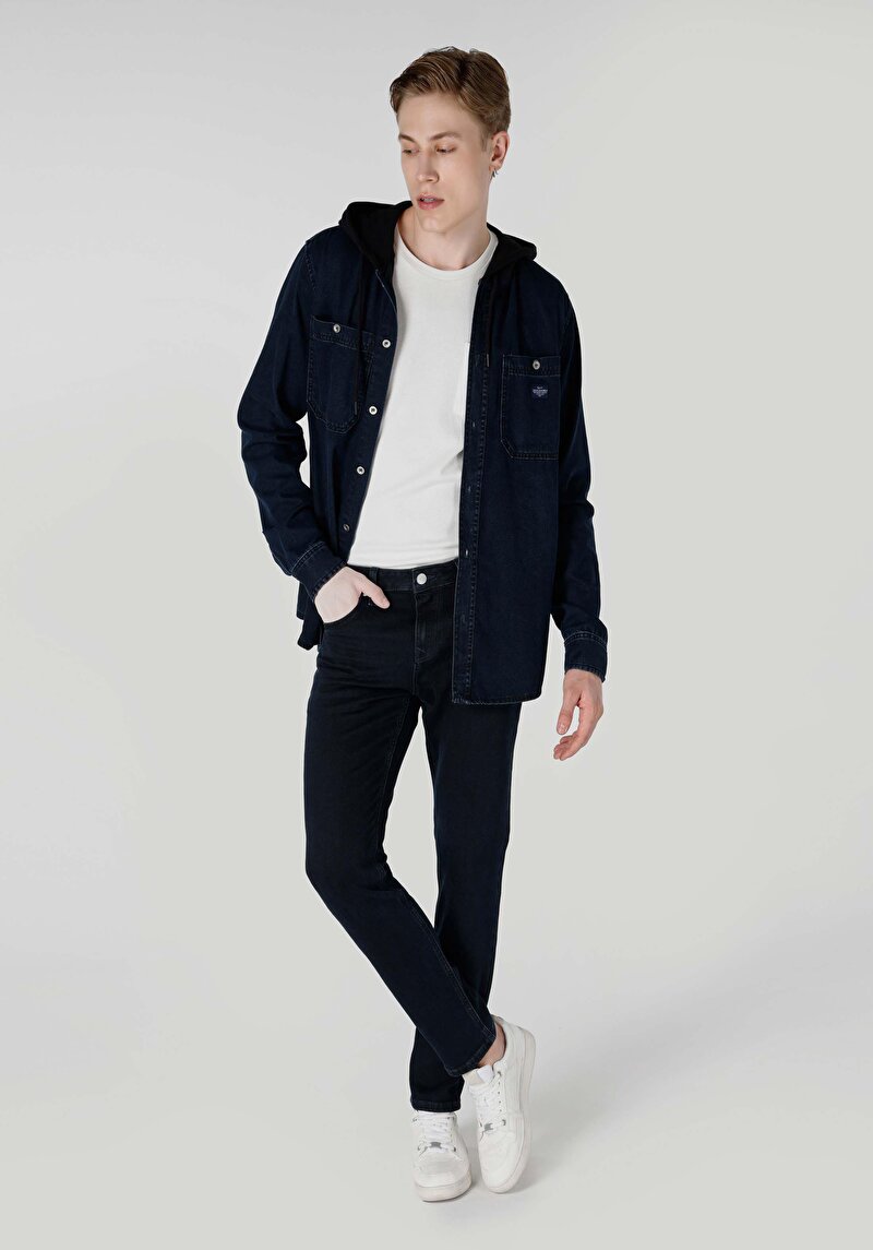 Imagine a Blugi İndigo Pentru Bărbați Cu Talie Dreaptă Cu Talie Dreaptă