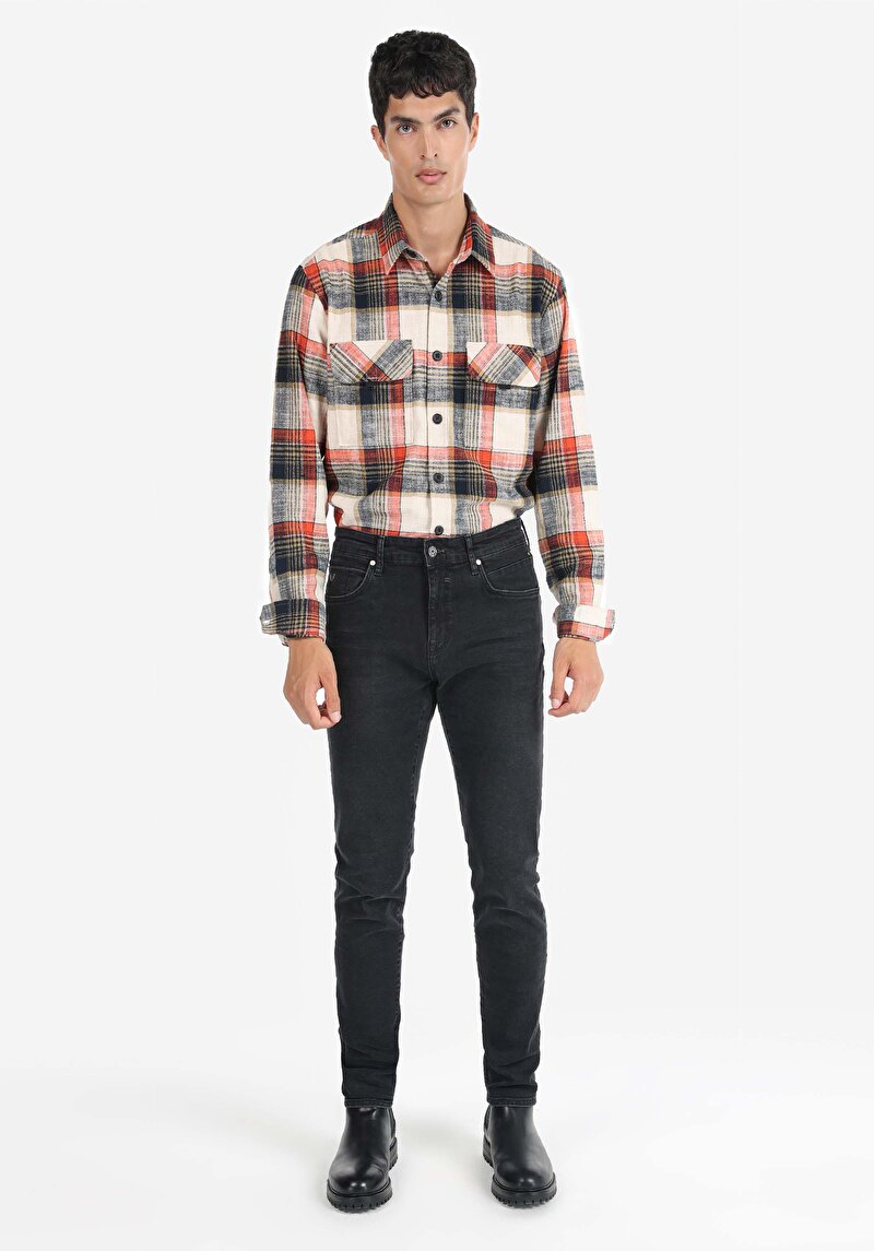 Imagine a Blugi Negri Pentru Bărbați Cu Talie Joasă Și Talie İngustă Slim Fit