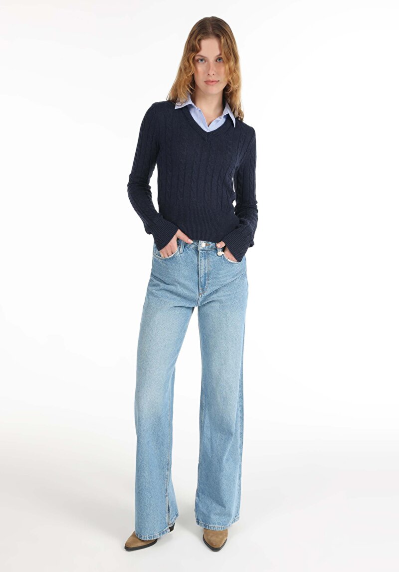 Imagine a Pulover De Dama Albastru Marin Regular Fit Cl1065253