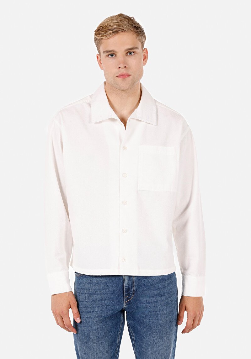 Imagine a Camasa Cu Maneca Lunga De Barbati Alb Boxy Fit Cl1070533