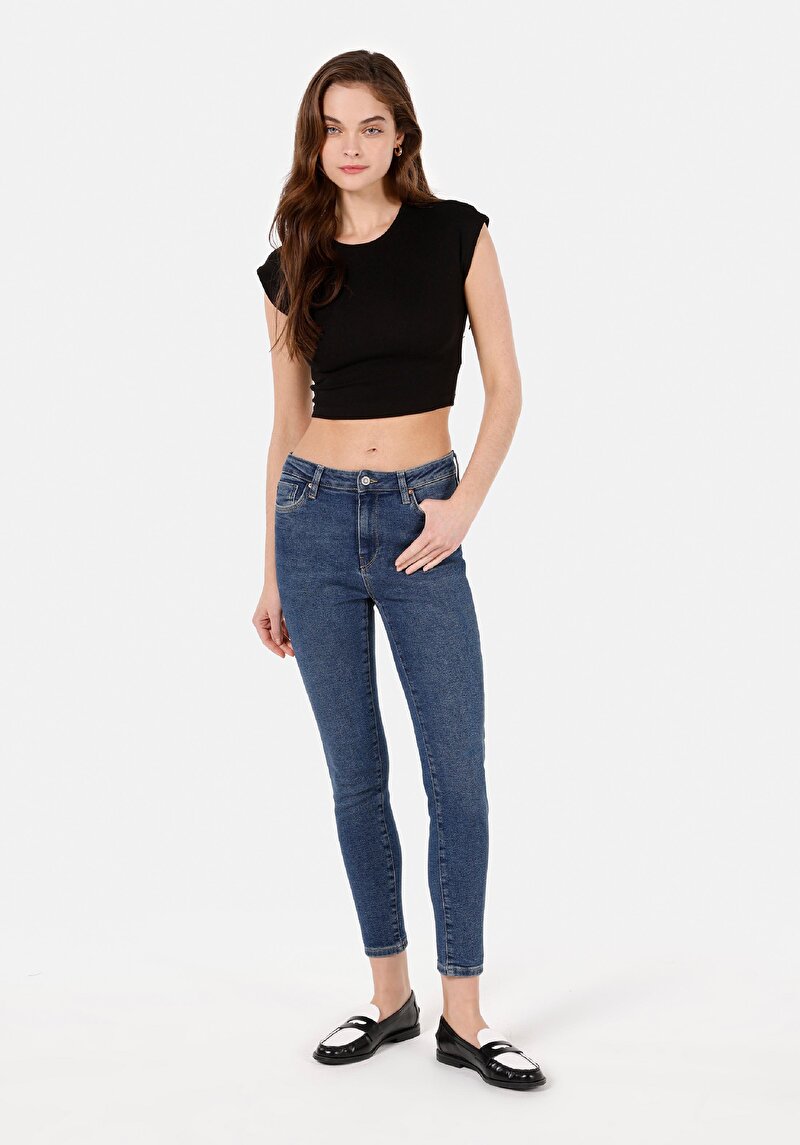 Imagine a Skinny Fit Talie Medie Picior Îngust Blugi Din Denim Pentru Femei