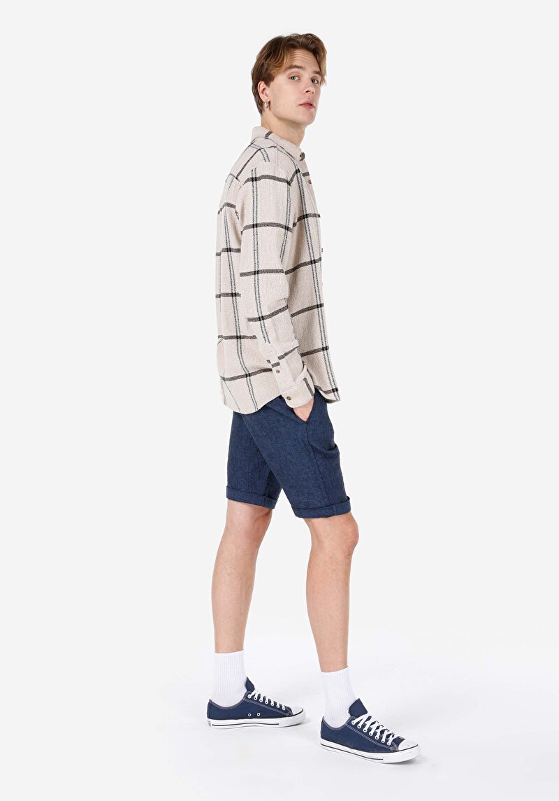 Imagine a Cămașă Cu Gât İmprimat Cămașă Cu Mânecă Lungă Ecru Pentru Bărbați